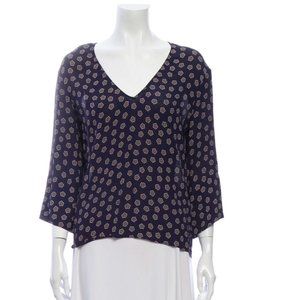 Reformation Navy V Neck Floral Print Blouse